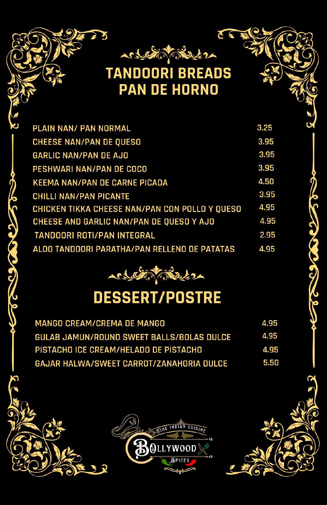 Bollywood Spices Menu