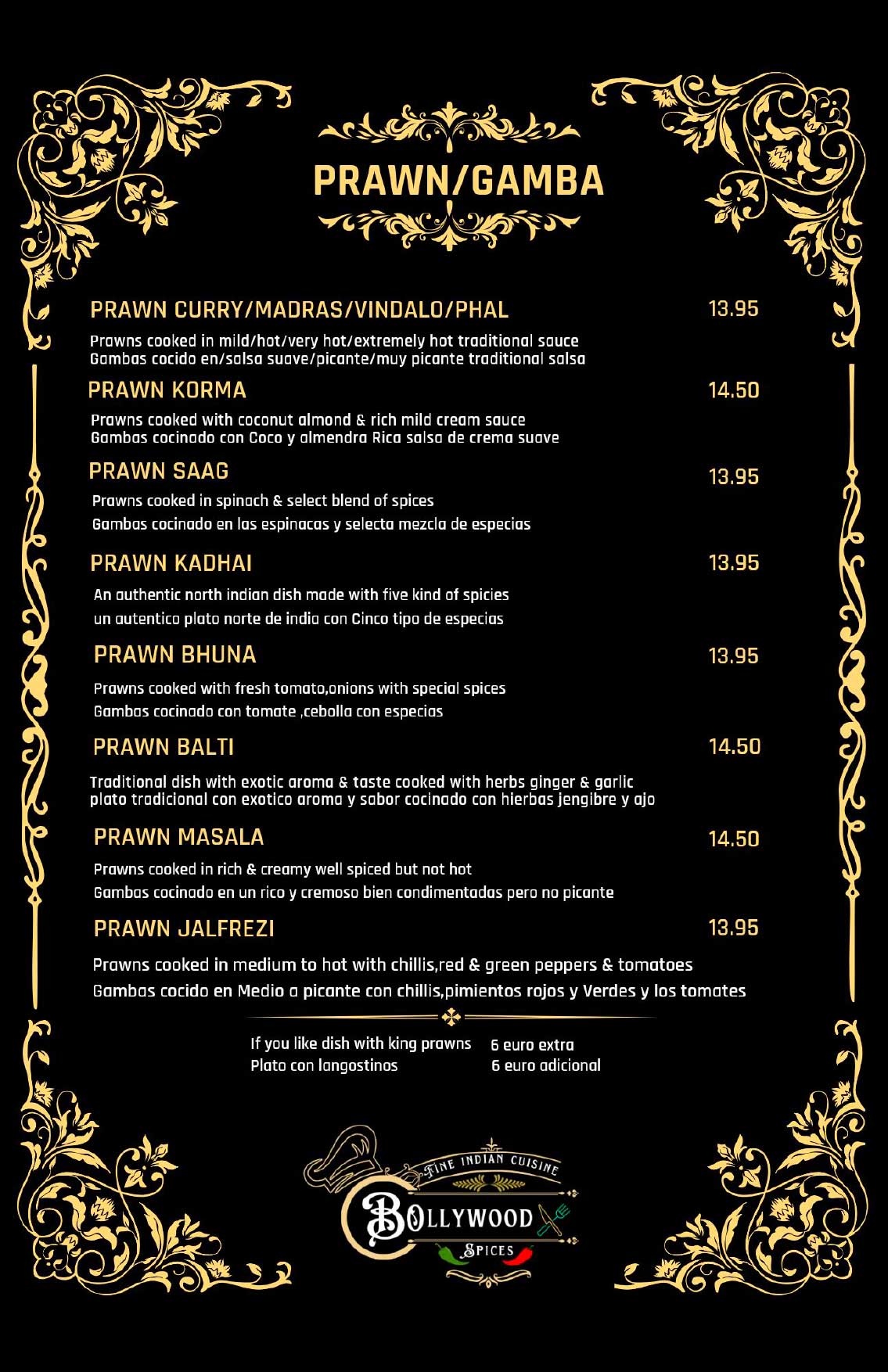 Bollywood Spices Menu