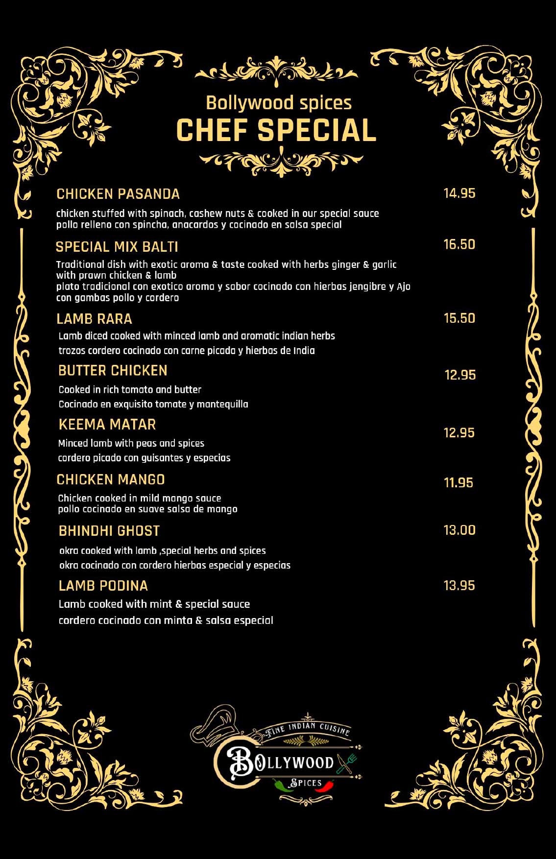 Bollywood Spices Menu