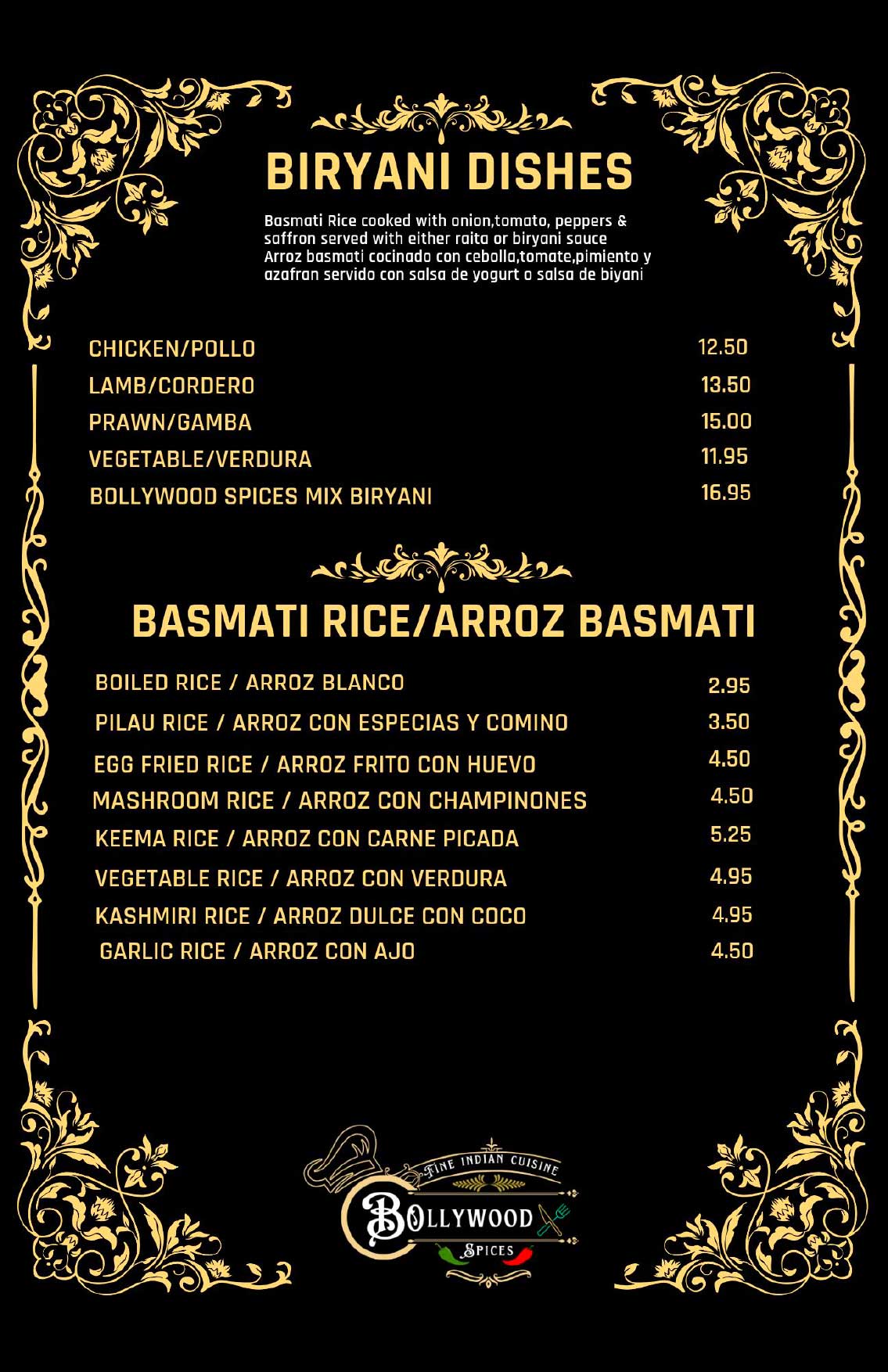 Bollywood Spices Menu